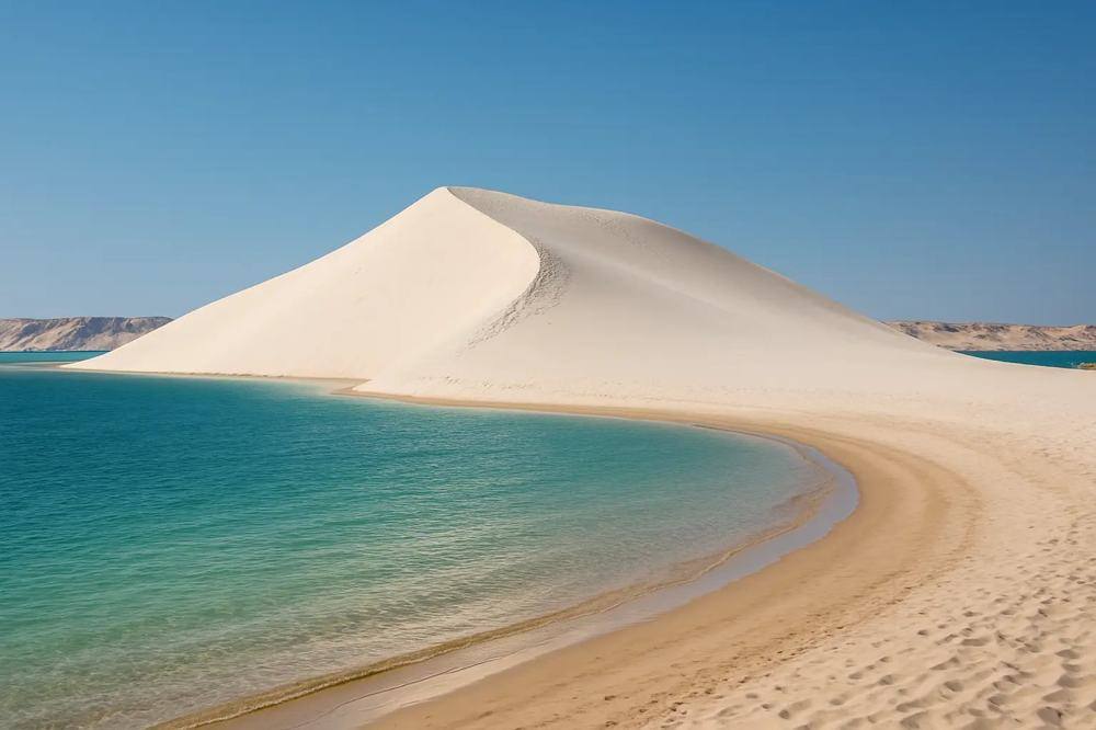 La duna bianca di Dakhla che scende nella laguna turchese